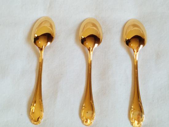 ０７３　クリストフル　ポンパドゥール　スプーン3本セット１０ｃｍ ２４金ヴァーメイル