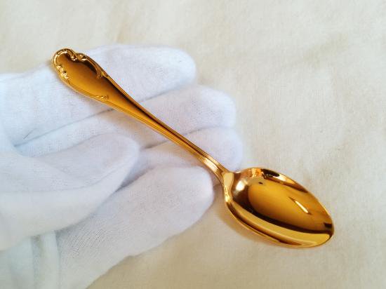 ０７３　クリストフル　ポンパドゥール　スプーン3本セット１０ｃｍ ２４金ヴァーメイル