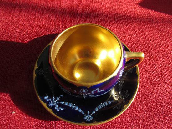 コールポート コバルトブルーとゴールドのデミタスカップ＆ソーサー