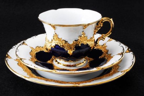 ０８３　マイセン Ｂフォーム １級品 グランツゴールド コバルト トリオ meissen