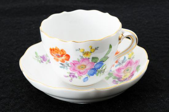 MEISSEN - マイセン　ベーシックフラワー　５つ花　カップ＆ソーサー　① マイセン カップ＆ソーサー□ベーシックフラワー ブーケ 五つ花