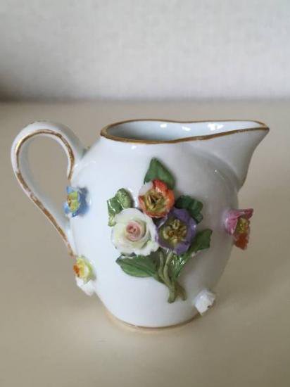 ０８９　マイセン　アップリケ　薔薇と昆虫　クリーマー　１級品・２