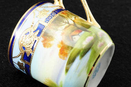 ０１２　オールドノリタケ・金彩エナメル　風景図カップ＆ソーサー