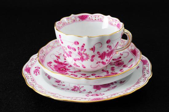１１６　マイセン meissen 最高峰インドの華 リッチピンク トリオ 1級品