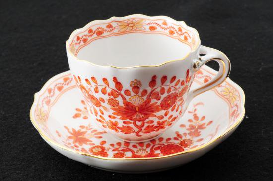 １１８　マイセン meissen インドの華リッチ　オレンジ　カップ＆ソーサー　１級品