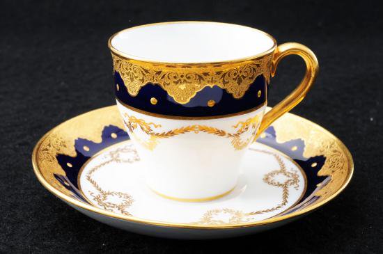 ミントン　金彩コバルト　アラベスク文　デミタスカップ＆ソーサー