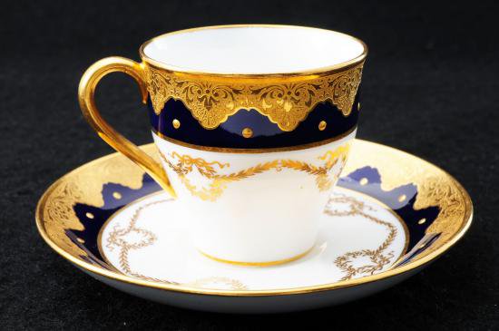 ミントン　金彩コバルト　アラベスク文　デミタスカップ＆ソーサー