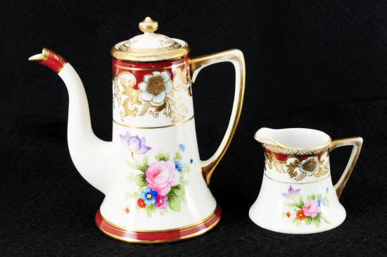 ０１５　オールドノリタケ　金彩花柄模様　コーヒーポット＆クリーマー