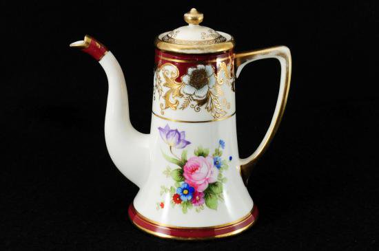 ０１５　オールドノリタケ　金彩花柄模様　コーヒーポット＆クリーマー