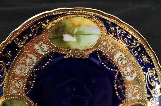 ０２８　オールドノリタケ コバルト 白鳥・湖風景画 カップ＆ソーサー