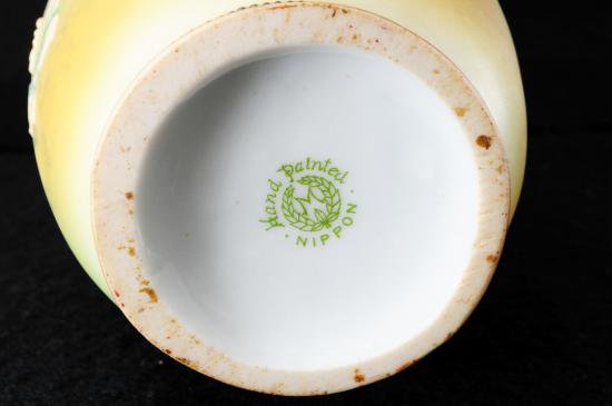 ０３３　オールドノリタケ Noritake 盛上げ 花瓶 海辺とやしの木