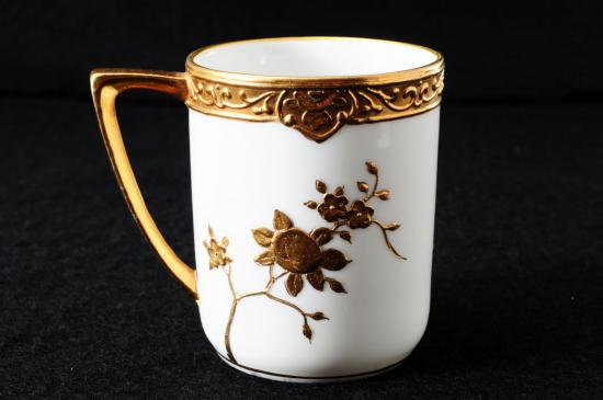 ０３７　オールドノリタケ・金盛上装飾花鳥図紋 カップ＆ソーサー