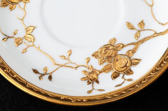 ０３７　オールドノリタケ・金盛上装飾花鳥図紋 カップ＆ソーサー