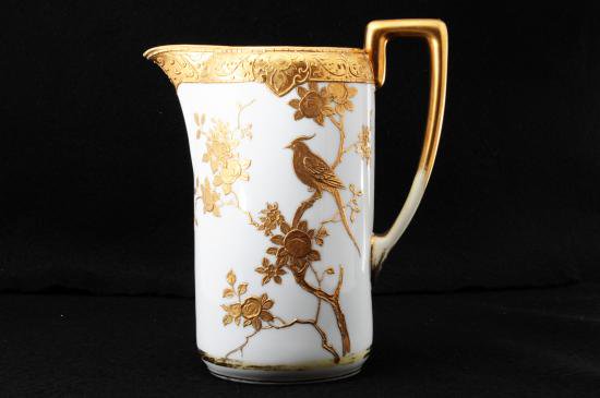 ０３８　オールドノリタケ・金盛上装飾花鳥図紋　コーヒーポット