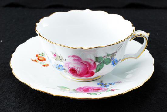 129 マイセン meissen ピンクローズと忘れな草 カップ＆ソーサー