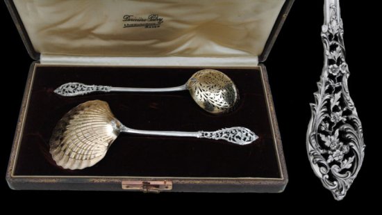 フランスアンティーク 純銀 コーヒースプーン 全身ヴェルメイユ