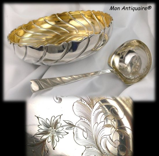 ０３２　フランス製アンティーク純銀コンポートデザート果物用ボウルと大匙
