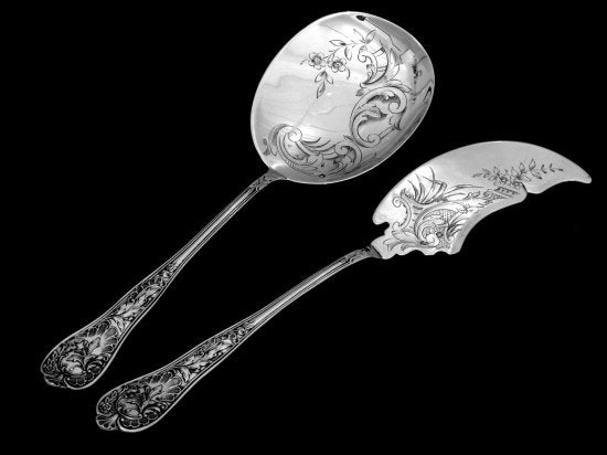 ０４９　エドモンドBONNESCOEUR作　フランス製ロココ調全純銀アイスクリーム用食器１４点セット、箱付き