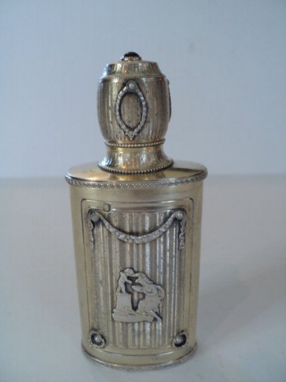 英国製 純銀蓋 19世紀 アンティーク ブルー カットグラス 香水瓶