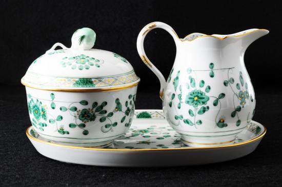 １８３　豪華マイセン インドの華 コーヒーポット&シュガー&クリーマー＆ミニトレー