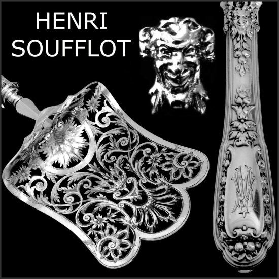 １３５　アンティークフランス製：アンリ・スフロ（SOUFFLOT） 作　スターリングシルバーのアスパラガス・ペイストリーサーバー　マスカロン
