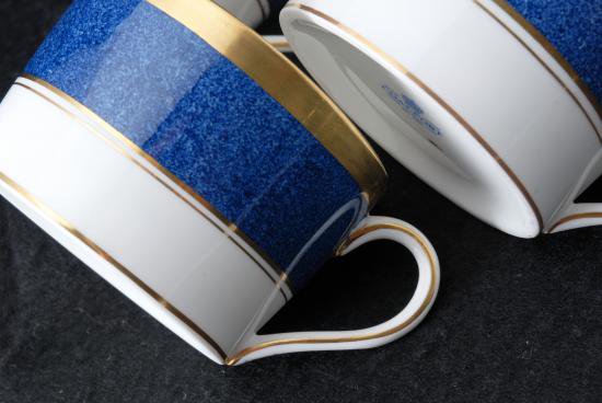 新品 金縁ブルー&ホワイト カップ&ソーサー6客 箱付