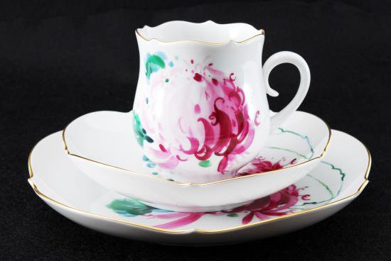 １３３　マイセン　meissen ピンク大菊柄 カップ＆ソーサー＆プレート 1級品