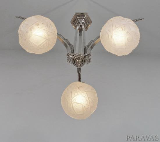 ０２８　ミューラー兄弟　朱雀紋様 【シャンデリア】アンティークランプ