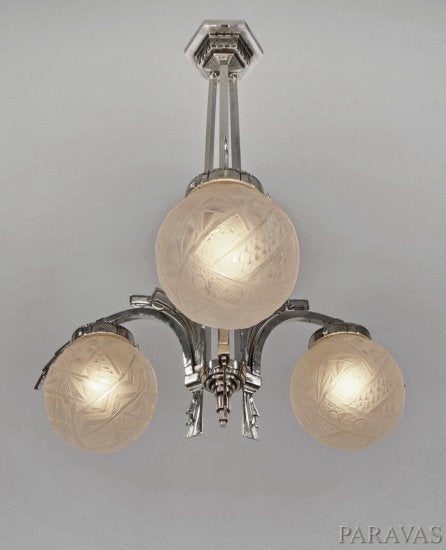 ０２８　ミューラー兄弟　朱雀紋様 【シャンデリア】アンティークランプ