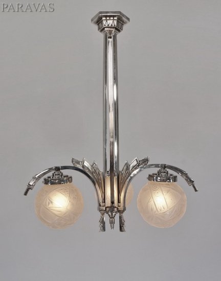 ０２８　ミューラー兄弟　朱雀紋様 【シャンデリア】アンティークランプ