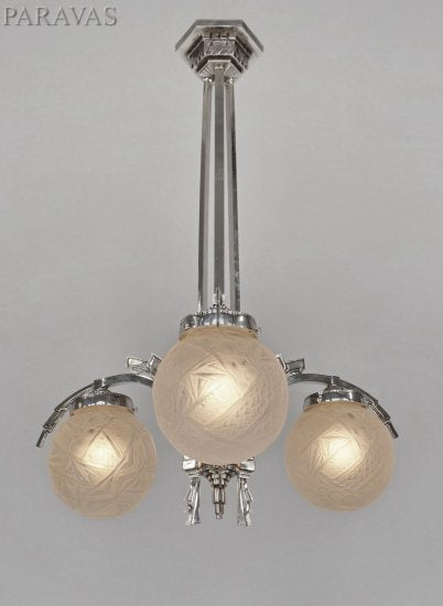 ０２８　ミューラー兄弟　朱雀紋様 【シャンデリア】アンティークランプ