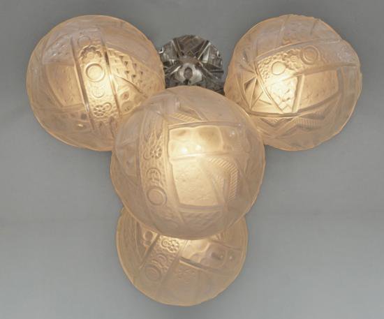 ０２９　ミューラー兄弟　朱雀紋様 【シャンデリア】アンティークランプ　アールデコ・アールヌーボー