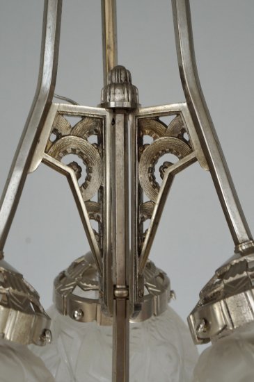 ０２９　ミューラー兄弟　朱雀紋様 【シャンデリア】アンティークランプ　アールデコ・アールヌーボー