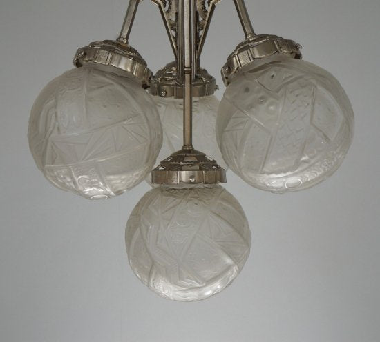 ０２９　ミューラー兄弟　朱雀紋様 【シャンデリア】アンティークランプ　アールデコ・アールヌーボー