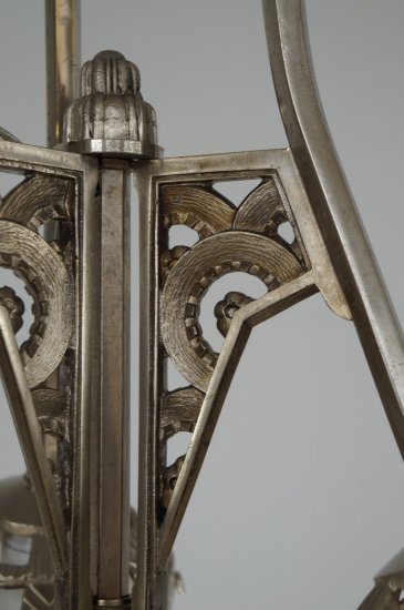 ０２９　ミューラー兄弟　朱雀紋様 【シャンデリア】アンティークランプ　アールデコ・アールヌーボー