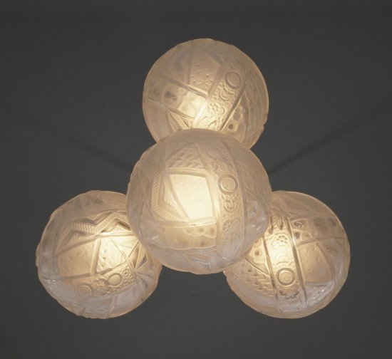 ０２９　ミューラー兄弟　朱雀紋様 【シャンデリア】アンティークランプ　アールデコ・アールヌーボー