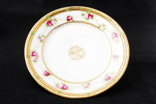 ０４７オールドノリタケ ピンクローズと白&ベージュ&金彩 カップ&ソーサー&プレート