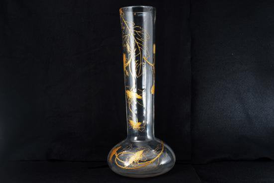 ０１３　アンティーク バカラ　金彩蔓花文様装飾　クリスタル花瓶