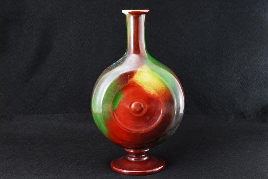 ０１５　アンティークバカラ　オパーリンクリスタル製 手彩色花図花瓶