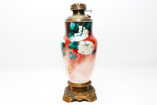 ０１８　希少！アンティークオールドバカラ baccarat 紫陽花文様 オイルランプ