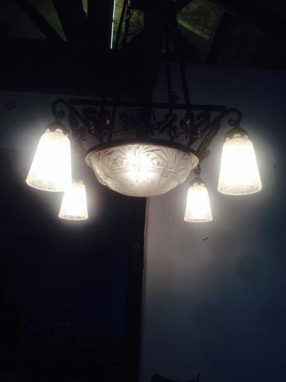 ０３２　ミューラー兄弟　幾何学シャンデリア 天井ランプ 検 ガレ ドーム