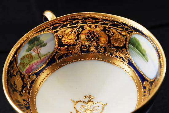 ０５２　オールドノリタケ 金彩 風景図　カップ＆ソーサートリオセット