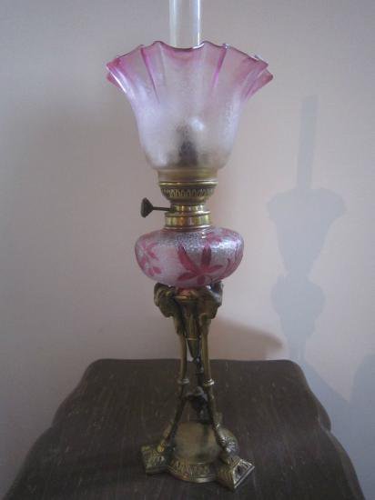 ２７４　オールドバカラ アールヌーヴォー エグランチエ　野いちごのランプ