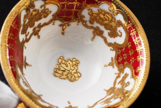 ０５５　オールドノリタケ 金彩&ルビーレッド カップ&ソーサー&プレート
