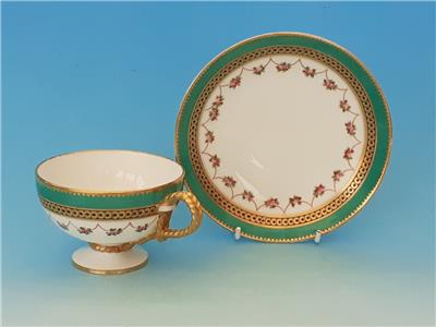 【希少】ブラウン・ウエストヘッド・ムーア　カップ＆ソーサー　金彩ロープハンドルとバラのガーランド