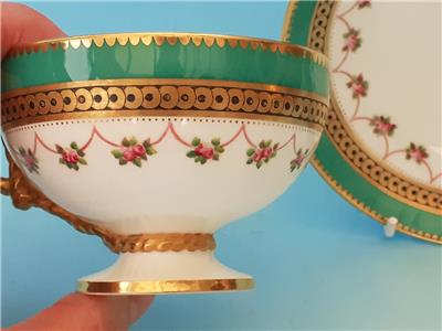 【希少】ブラウン・ウエストヘッド・ムーア　カップ＆ソーサー　金彩ロープハンドルとバラのガーランド