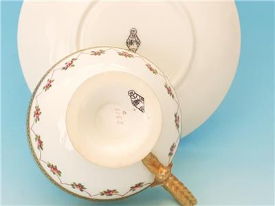 【希少】ブラウン・ウエストヘッド・ムーア　カップ＆ソーサー　金彩ロープハンドルとバラのガーランド