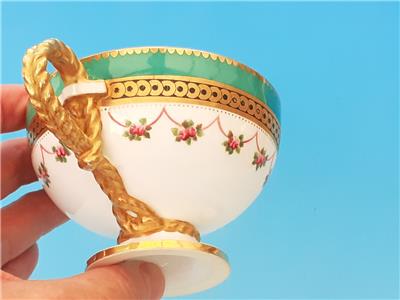 【希少】ブラウン・ウエストヘッド・ムーア　カップ＆ソーサー　金彩ロープハンドルとバラのガーランド