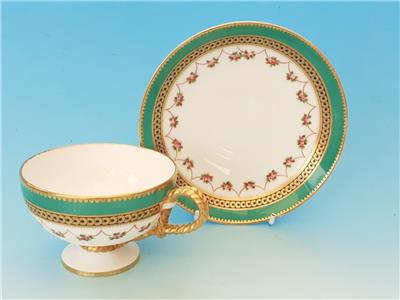 【希少】ブラウン・ウエストヘッド・ムーア　カップ＆ソーサー　金彩ロープハンドルとバラのガーランド