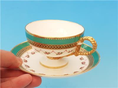 【希少】ブラウン・ウエストヘッド・ムーア　カップ＆ソーサー　金彩ロープハンドルとバラのガーランド